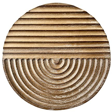 Musanpou Handgeschnitzte Wanddekoration aus Holz mit künstlerischem rundem Design für Bauernhaus und Landhausstil | Wandkunst Dekoration | 30 x 30 cm (Natur)