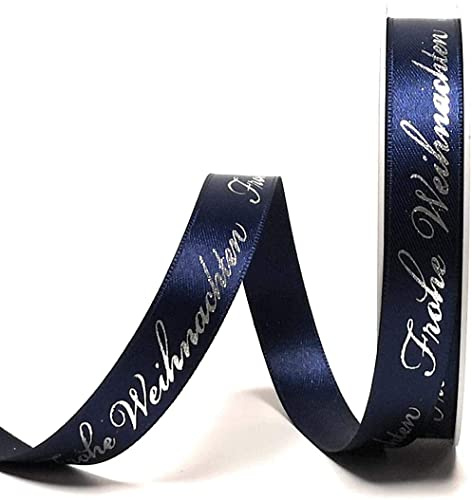 s.dekoda Schleifenband 20m x 15mm Frohe Weihnachten Blau - Silber Satinband Dekoband Weihnachtsband