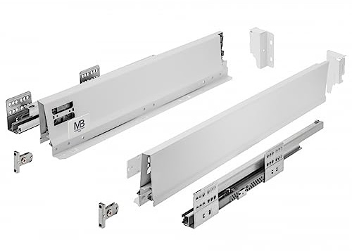GTV - Modern Box Pro Schubladenschienen I L=500mm H=84mm I Weiss I Schublade mit Leises Schließen I Die Synchronisation des Fahrweges der Führungen I Belastung bis zu 40 kg I PB-MBPRO-KPL500A1