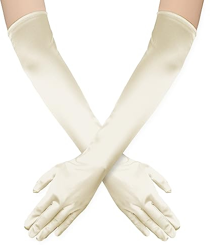 NQEUEPN Lange Damenhandschuhe, 52cm Lange Ellbogen Satinhandschuhe Opernhandschuhe Dehnbare 1920er Handschuhe Handpflege Feuchtigkeitshandschuhe für Frauen Mädchen Abendparty Tanz(Beige)
