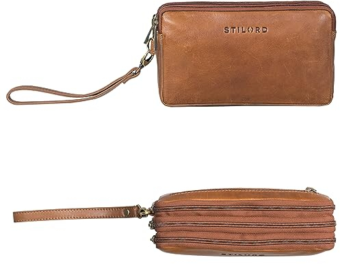 STILORD 'Kenneth' Handgelenktasche Herren Echtleder Dunkel-Braun mit Handgelenk-Schlaufe ideal als Männerhandtasche Reiseorganizer Unterarmtasche und Kuturbeutel - Handtasche Männer Leder