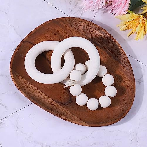 Renococo 3-Link Decorative Wood Knot Decor and Wood Bead Garland,9 Inch Hand Carved Wood Chain Link Decor,Decorative Chain Knot,Chain Knot Object Boho Wood Bead Garland for Shelf,Coffee Table