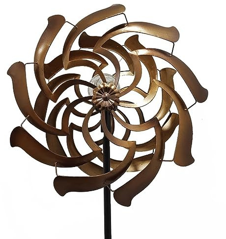 SJASD Moulin à Vent Solaire pour Cour et Jardin,Éolienne À Vent à Double Lame avec Piquet en métal, Sculptures de Vent cinétiques en métal pour décorations de Cour, pelouse, Jardin, terrasse