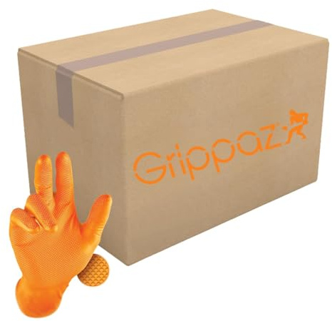 Grippaz Nitrile gloves Buk Box of 500, latex free, working gloves, extremely robust and tear-resistant, orange, L | Raised textured grip pattern, thicker gauge for reuse, bulk supply for mechanics, workshops, industry and trade