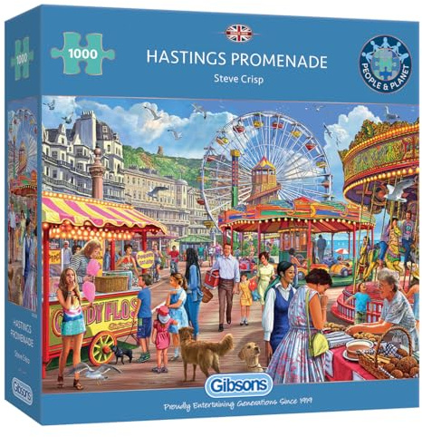 Gibsons Hastings Promenade 1000 Piece Jigsaw Puzzle | Seaside Nostalgia Sustainable Jigsaw Puzzle for Adults Teen | Premium 100% Recycled Board | Great Gift | Gibsons Games