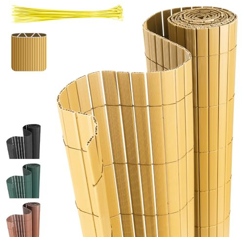 Cecaylie Canisse en PVC,Bambou Brise vue balcon Renfort en 4 poids, anti-moisissure et facile d'entretien - Renforcé - Forte intimité pour jardin, balcon, terrasse(80 * 1000cm)