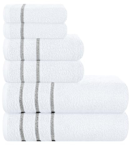 MyOwn Ultra Soft 6er-Pack Baumwoll-Handtuch-Set, enthält 2 übergroße Badetücher 70 x 140 cm, 2 Handtücher 40 x 60 cm und 2 Waschbetten 30 x 30 cm, Weiß