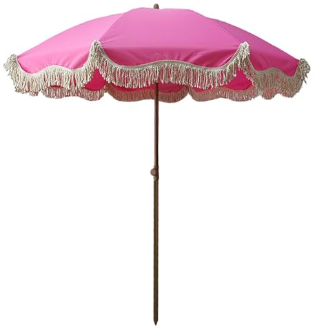 200cm Strandschirm, Outdoor Gartenschirm, UPF50+ Schutz, Wasserdicht Großer Sonnenschirm, Fransenschirm (Color : Pink, Size : 2m(6.5ft))
