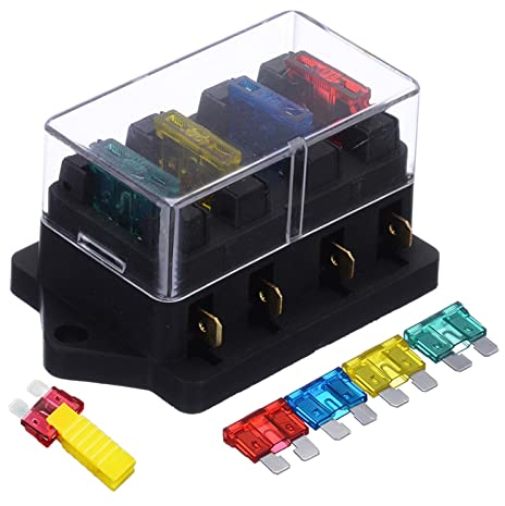 1 STÜCKE 4-Wege-Sicherungskasten DC 12 V 24 V 40 A Schaltung Autoanhänger Auto Blade Sicherungskasten Blockhalter ATC ATO Sicherungshalter mit 8 Sicherungen und Clip Ersatzsicherung (Color : 4 Way Wi