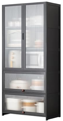 Meuble de Rangement Cuisine 80cm, Armoire de Rangement Cuisine Haut Bambou, Étagère de Cuisine, Meuble de Rangement À 5 Niveaux pour Four À Micro-Ondes