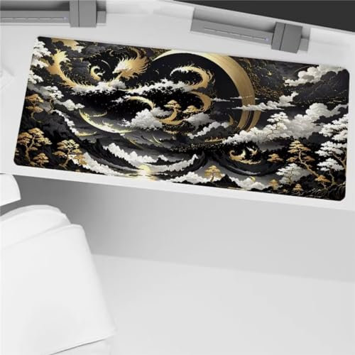 Mauspad XXL Mauspad Gaming 700x300x2mm, Mousepad XL mit Vernähte Kanten, rutschfeste Schreibtischunterlage Große für Verbessert Präzision (Goldenes Weißes Mädchen)