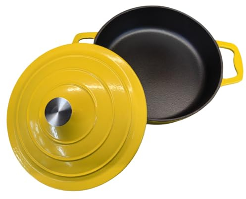 Mswborml Ronde Cocotte en Fonte Émaillée de 2,5L - Diamètre 26 cm, Casserole Émaillée avec Couvercle, Dutch Oven Nutritive et Délicieuse, pour La Maison, Restaurant, Hôtel, Va Au Four, Jaune