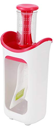 Squeeze Station, Non Slip Base Fruit Puree Squeeze Station, with 10 Squeeze Pouches for Food Homemade (Rose Red)