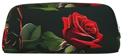 ASPOIJHN Red Roses vielseitiges Leder-Federmäppchen, stilvolle Aufbewahrungstasche für Schule, Büro, Schreibwaren, Kosmetiktasche, Münzen, Organizer, silber, Einheitsgröße, Krawattenetui