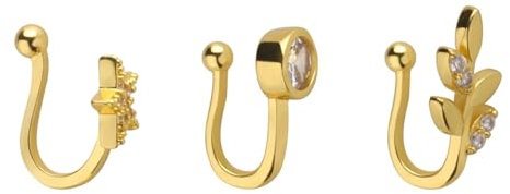 Tolldek 3pcs Edelstahl Piercing Nasenstecker, Gold 1.2mm Stern Blatt Fake-Piercing Nostril Piercing Stecker, Ring Piercing, Piercing Schmuck für Männer Frauen