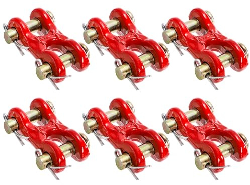 Bekith 6 Pack 5/16 Inch Safety Chain Repair Link, Zinc Plated G70 Forged Twin Clevis Link, Heavy Duty Trailer Tie Down Links Double Clevis Link for Transport Use, 3900lbs Working Load Limit
