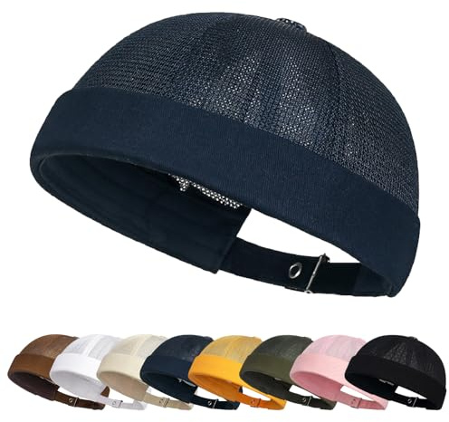 Enwokran Hatt Docker Cap Män Mode Mesh Böjt Rulla Manschetten Justerbar Retro Hatt Arbetare Sailor Fisherman Worker Harbour Kepsar, Marinblå, one size
