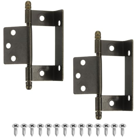 QUARKZMAN 2pz Cerniere per Mobili a Incasso Completo, 3,4x0,6 Pollici Cerniera a Punta Asse Lungo Parziale Avvolgente Vintage Cerniera per Mobili a Incasso con Viti, with ScrewsBronzo