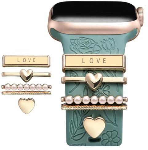 LQIOACU 5 Pezzi Anelli Decorativi Smartwatch, Accessori per smartwatch, Per Cinturino Appl e Watch 40mm 44mm 41mm 45mm 38mm 42mm Anelli Decorativi, Per la Festa della Mamma e San Valentino, A