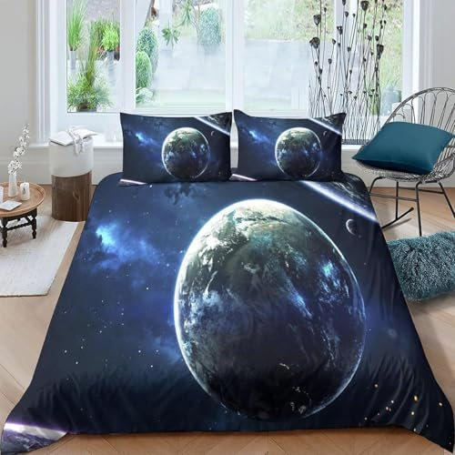 3D Bettbezug Bettwäsche Set - Landschaft Im Weltraum Drucken Erwachsene Kinder Bettwäsche-Set, Mikrofaser Weiche Bettbezug Mit Reißverschluss Und 2 Kissenbezüge - Anti-Allergie 135X200-87999977788733