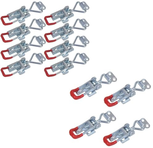 Preiswert&Gut Spannverschluss für Kisten & Anhängerzubehör – verstellbar Spannverschluss klein 115-125mm aus verzinktem Stahl, Farbe Silber-rot, 120 Gramm, 8 Stück oder 4 Stück (4)