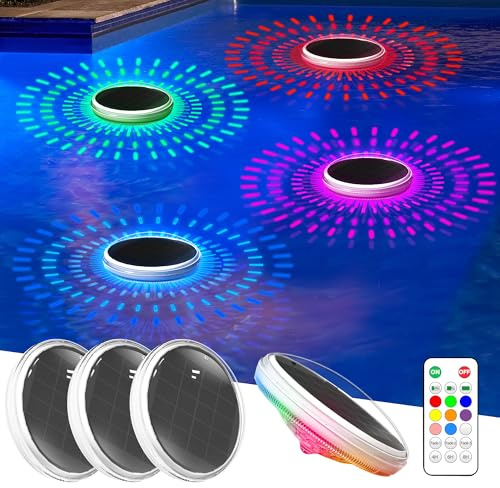 COXSENI Solar Floating Pool Lights with Remote 4PACK, 12 Color Modes 3 Timer Function, IPX7 Waterproof Rechargeable LED Solar Lights for Bathtub, Pool Parties, Outdoor & Bathroom Decor