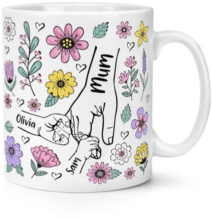 Personalised Hands Holding 10oz Mug Cup Mum Mothers Day Love Heart Flowers Love Grandma Custom