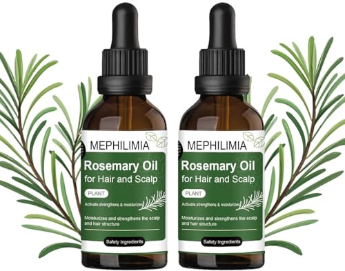 MEPHILIMIA Rosemary Oil för hår, rosmarinolja för hår och hårbotten, stimulerar hårtillväxt och hårolja mot håravfall, 100 % naturlig rosmarin olja för hudvård, aromaterapi, 50 ml x 2 st