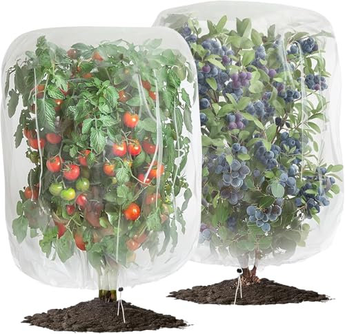 2 Pack Insect Bird Barrier Netting Mesh with Drawstring, Tomato Protective Cover Fruits Tree Blueberry Bush Netting Cover Bag, Garden Bug Netting Plant Cover for Plant Fruits Flower (1 x 1.5m)