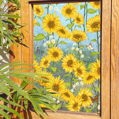 Runtoo Pellicola per la privacy per finestre, motivo girasole arcobaleno, adesivo statico, non adesivo, 43,2 x 101,6 cm