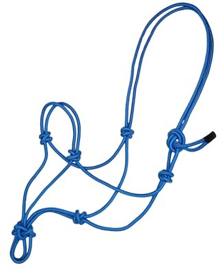 HORSHER EQUINE Premium Rope Halter for Horses, Durable Hand-Tied Adjustable Nylon Horse Headcollar with Knots for Trail Riding, Lightweight & Strong Equestrian Western Tack - Blue