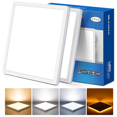 BLNAN 2Stücke LED Deckenleuchte Flach, 18W Deckenlampe mit Nachtlicht 2000K, 1800lm Warm Neutral Kalt Weiß Deckenleuchte Flach Panel für Schlafzimmer Küche Balkon Flur, 22x2.5cm