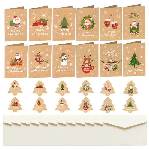 Tbintul Cartoline di Natale, 12 Pezzi Biglietti Auguri Natale, Cartolina di Natale con Busta e Adesivi,Biglietto Auguri Natale Regalo,Biglietti Natalizi per Bambini, Familiari, Amici, Colleghi