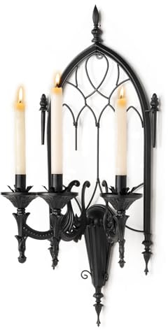 AIM & GGKK Gothic Wall Candle Holder – 3 Black Candle Sconces, Cathedral Arch Wall Mounted Candle Sconce for Living Room, Entryway, or Dining Room
