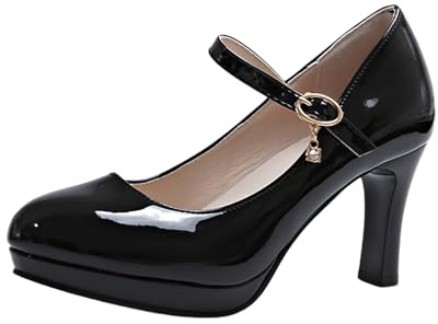 Zapatos elegantes para mujer, bombas de moda con punta fina, elegantes, fáciles de poner, con hebillas, cómodo tacón medio para fiestas, bodas, zapatos de plataforma elegantes para mujer, negro1, 40