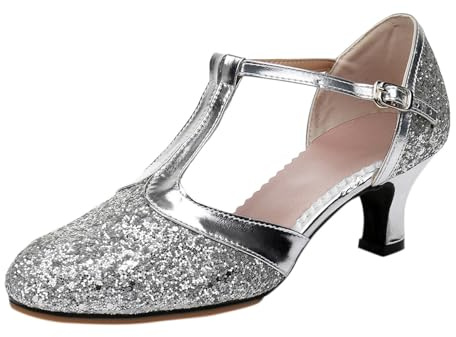 Zapatos Danza Mujer Abierta Latina Tango Vals Fiesta Social Salón De Baile Sandalias De Baile Para Mujeres De Tacón Alto Lentejuelas Moderna Para Latino, plateado, 37 EU