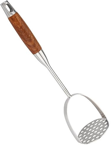 Presse-purée en acier inoxydable, manche en bois, robuste avec trou de suspension, presse-purée pour haricots, légumes, viande, citrouille