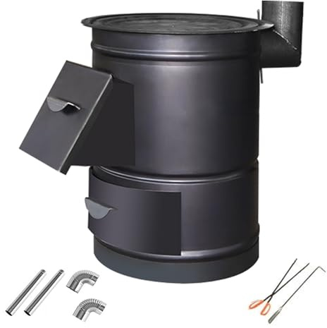 Stufa a Legna in Acciaio, Stufe a Legna Portatile Cilindrica con Canna Fumaria, Fornello Senza Fumo per Giardino, Patio, Baita, Riscaldamento di Emergenza(58cm/23in)