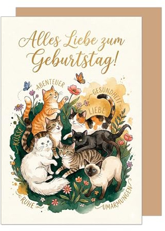 Edition Seidel Premium Glückwunschkarte zum Geburtstag mit Umschlag. Grußkarte Karte Geburtstagskarte Spruch für Mann Frau Freund Freundin Kind Mädchen Junge Katzen niedlich süß (G3955 SW026)