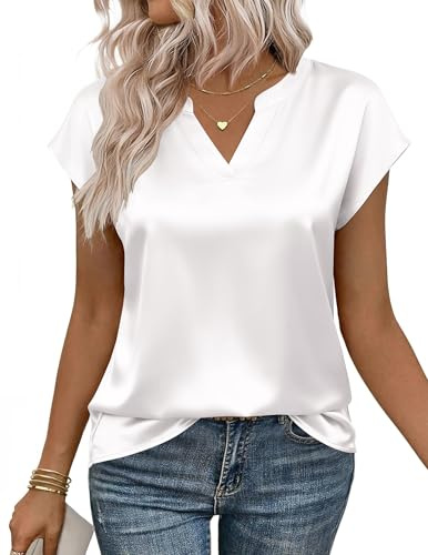 Zeagoo Satin Blouses for Women White Silk Tops 2026 Trendy Summer Shirts Business Casual Clothing