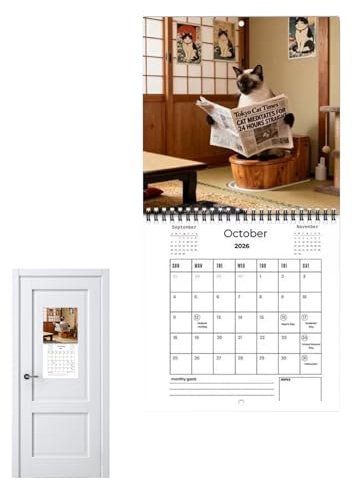 Calendario de gatos 2026 | Con Bloc de notas rayadas, divertido calendario de pared y planificador para el año 2026: para, escuela, planificación, estudio, trabajo, año nuevo, Navidad, accesorios para