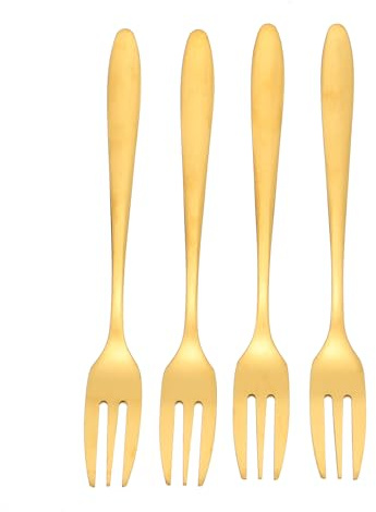 TOYANDONA Tenedores de Postre Dorados de Acero Inoxidable 304, Tenedores para Pastel de 3 Dientes, Juego de 4 Unidades para Hogar, Cafeterías y Fiestas, Utensilios de Cocina para Aperitivos