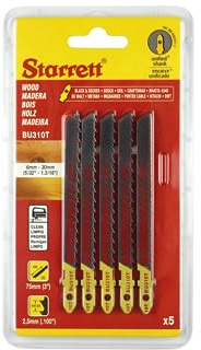 Starrett Holzschneide-Stichsägeblätter - 5er-Pack BU310T Bi-Metall-Säge mit einheitlichem Schaft Tapered Blade Clean Cuts - Kompatibel mit Bosch Dewalt Hitachi Festool Milwaukee