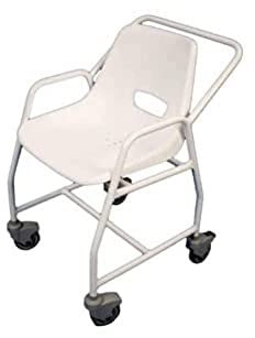 Aidapt Hythe Mobile Shower Chair Wheeled Fixed Height,2 Braked Castors at Rear,Push Handle for Carer Reduce Strain on Carer Elderly,Disabled,Pregnancy SUPPLIED ASSEMBLED NO TOOLS REQUIRED