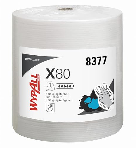 WypAll X80 Reinigungstücher 8377, wiederverwendbare Putzpapierrolle, 1x 455 | Putztuchrolle, für schwere Reinigungsaufgaben, für den Kontakt mit Lebensmitteln zertifiziert, 1 Rolle x 500 Tücher