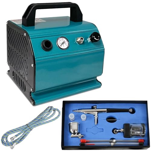 PROFI SET AERÓGRAFO COMPRESOR - SET AIRBRUSH COMPRESOR Kit Profi-AirBrush Beauty Set I con AERÓGRAFO COMPRESOR - AIRBRUSH COMPRESOR SILENCIOSO, UNIVERSAL AIRBRUSH PISTOLA - AERÓGRAFO PISTOLA con double-action incl. para airbrush colores, 3 boquillas+ agujas + taza para liquidos + vidrio y manguera para aire comprimido