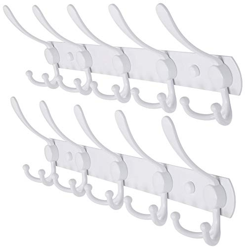 Dseap Garderobenleiste - Schwerlast Garderobenhaken Mit 5 Dreifachhaken, Edelstahl Wandgarderobe, Kleiderhaken Wand, Hakenleiste Garderobe für Mantel Hut Handtuch Handtasche, Weiß, 2 Stück