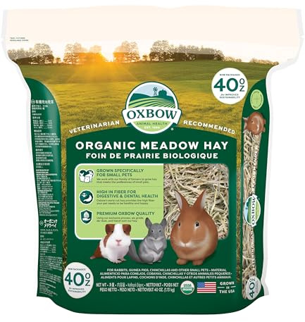 Oxbow Fieno biologico di prato, fieno di porcellino d'India e coniglio, forniture per conigli di piccoli animali domestici, erba naturale per porcellini d'India, coniglietti, cincillà e criceti