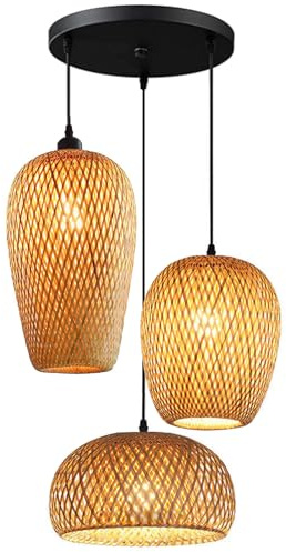 Bamboo Lantern Pendant Lamp, Retro Japanese Style E27 Chandelier Hanging Light Ceiling Lighting Fixture for Living Room Bedroom Restaurant Cafe Teahouse Bar Dining Room Club (Bamboo Lantern)