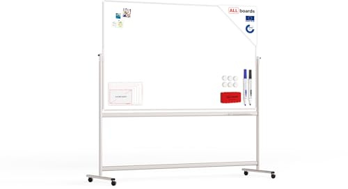 ALLboards Mobiles Whiteboard 200x120cm Magnettafel, Fahrbare Drehtafel, Beidseitig, Magnetisch, Trocken Abwischbar